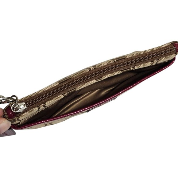 Coach Park Signature Medium Wristlet Khaki & Red F51685 Wallet C Zip - Picture 6 of 7